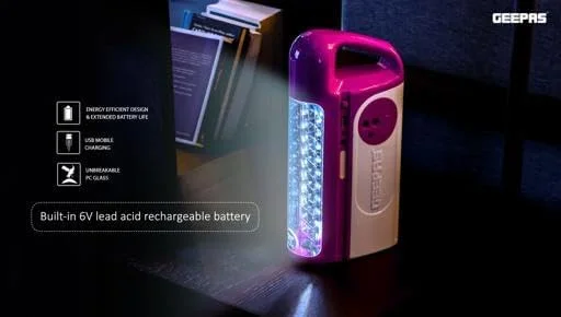 چراغ LED شارژی جیپاس با لامپ و پنل خورشیدی بنفش GE53035