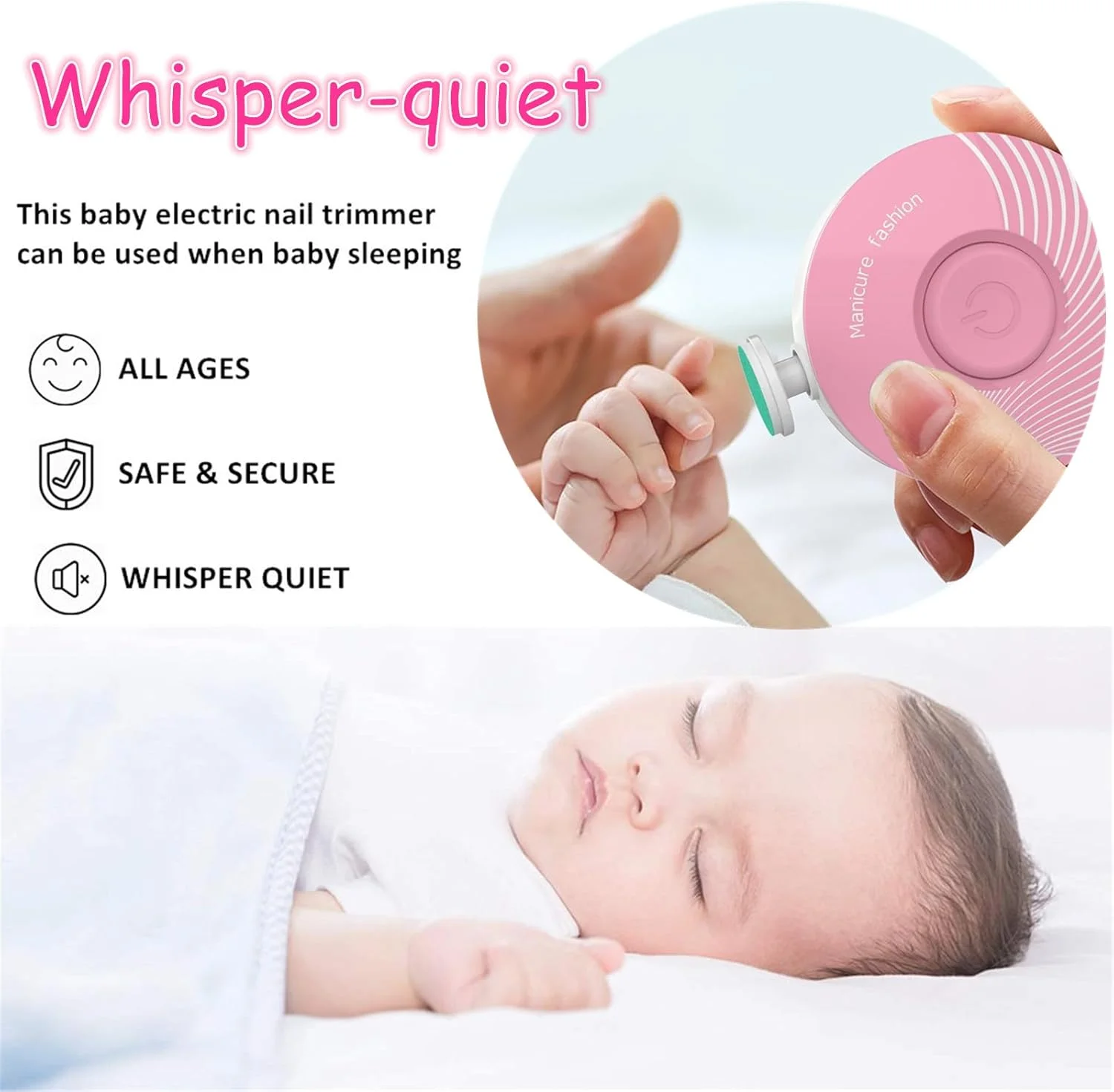 سوهان ناخن برقی کودک، سوهان ناخن ایمن کودک با 6 سری سمباده، ست مانیکور و پدیکور بی صدا برای نوزاد، کودک نوپا و بزرگسال - صورتی سوهان ناخن برقی کودک، سوهان ناخن ایمن کودک با 6 سری سمباده، ست مانیکور و پدیکور بی صدا برای نوزاد، کودک نوپا و بزرگسال - صورتی