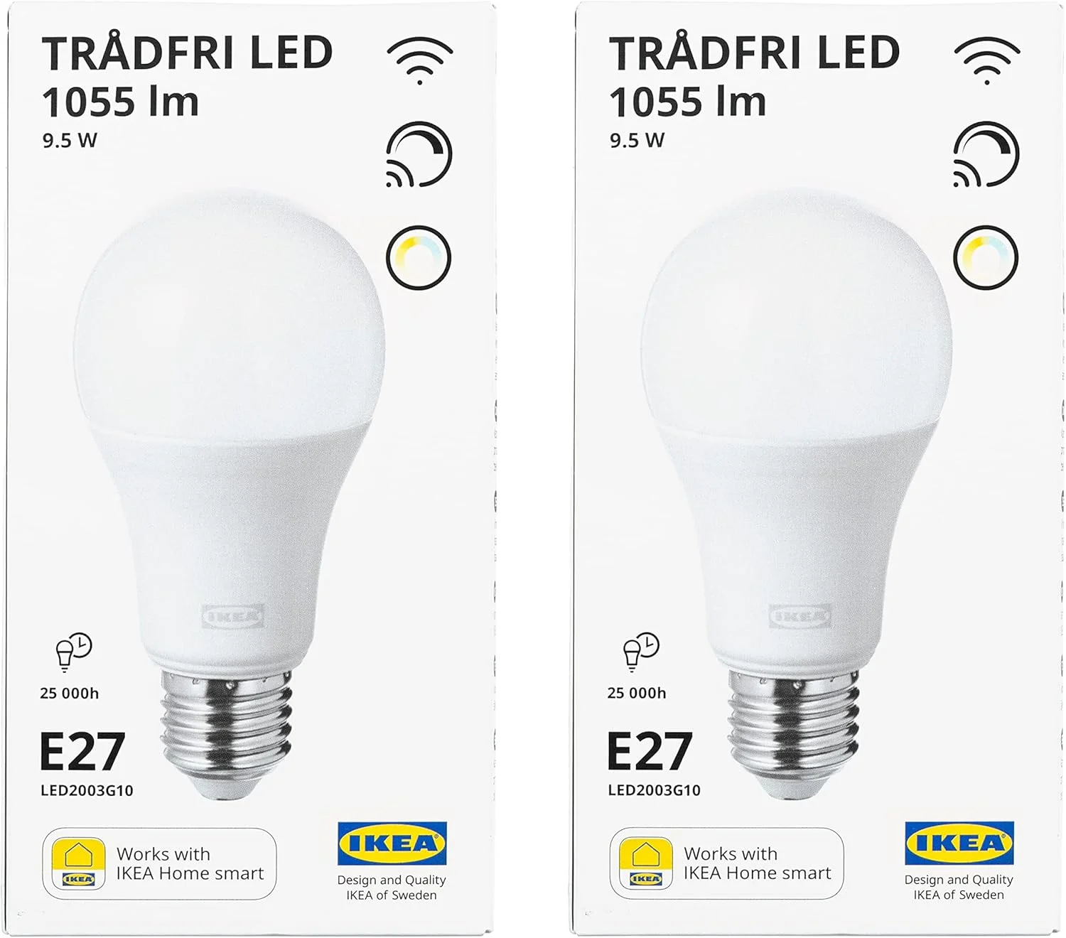 لامپ هوشمند ال ای دی ایکیا مدل TRADFRI، پایه E27، کروی، 1055 لومن، 9.5 وات، طیف سفید، 805.176.45 - بسته 2 عددی