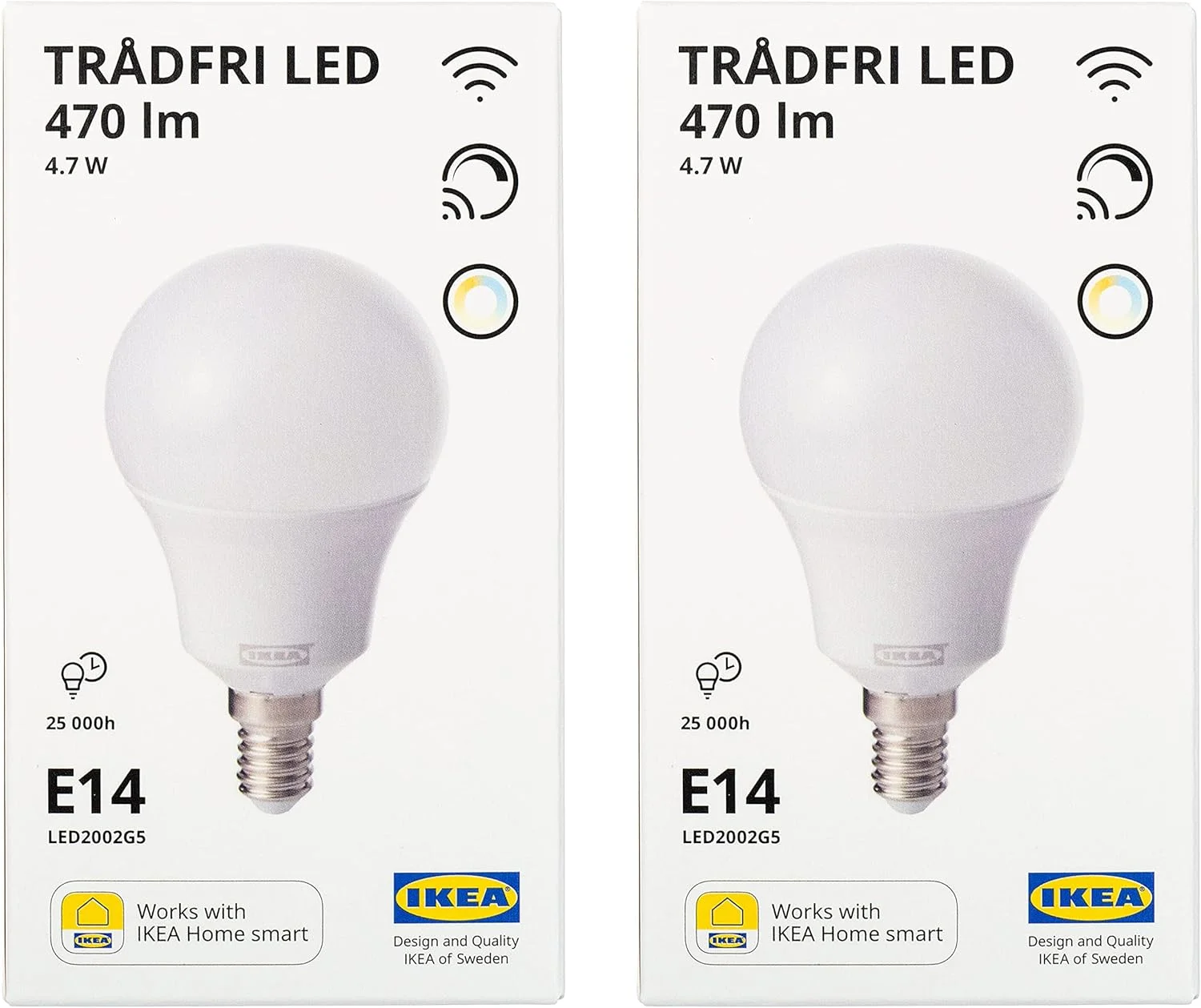 لامپ هوشمند ال ای دی Zigbee ایکیا TRADFRI، مدل E14 کروی، 470 لومن، 4.7 وات، طیف سفید، 105.176.44، بسته 2 عددی