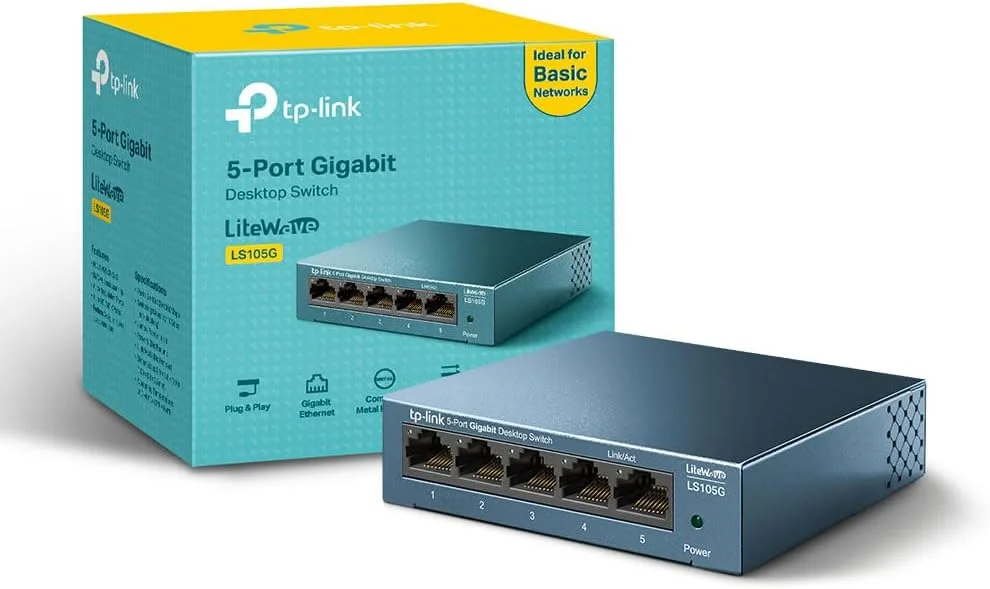 سوییچ 5 پورت گیگابیتی رومیزی/دیواری TP-Link LS105G، تقسیم کننده اترنت، Plug & Play، رومیزی، بدنه فلزی