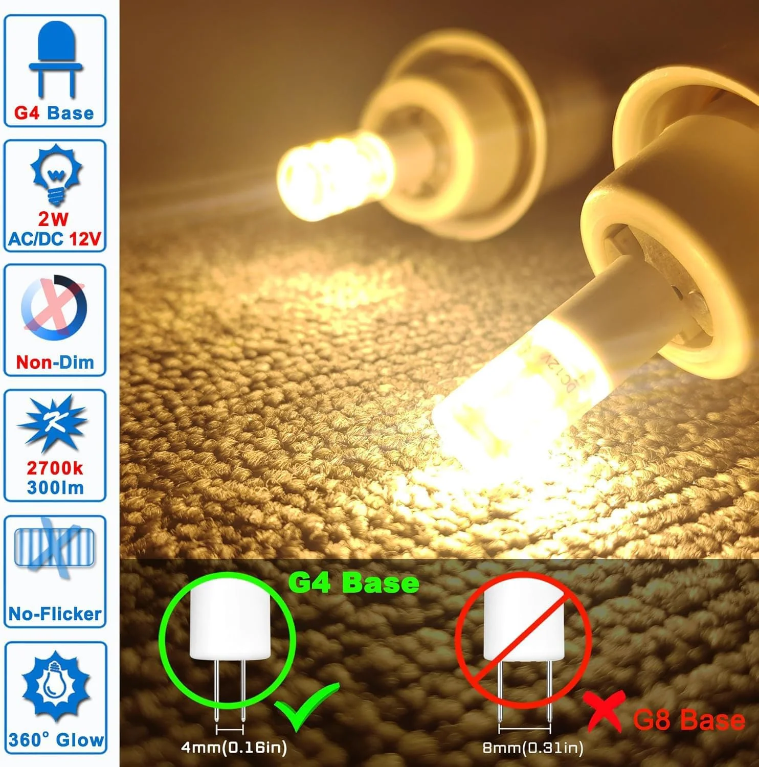 لامپ ال ای دی محوطه NALACAL G4، سفید گرم ملایم 2800K، لامپ های 12 ولت 2 وات JC Bi-Pin ولتاژ پایین برای روشنایی فضای باز، عرشه، پله، مسیر، مایکروویو، لوستر (10 عدد)