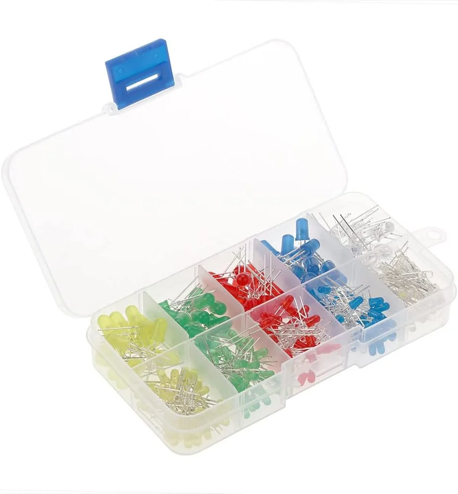 مجموعه 300 عددی دیودهای ساطع کننده نور LED دو پین 3 و 5 میلی متری پپیسکی با رنگ های متنوع و قطعات الکترونیکی