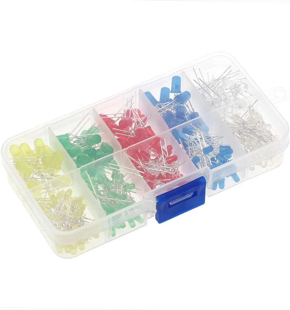 مجموعه 300 عددی دیودهای ساطع کننده نور LED دو پین 3 و 5 میلی متری پپیسکی با رنگ های متنوع و قطعات الکترونیکی مجموعه 300 عددی دیودهای ساطع کننده نور LED دو پین 3 و 5 میلی متری پپیسکی با رنگ های متنوع و قطعات الکترونیکی