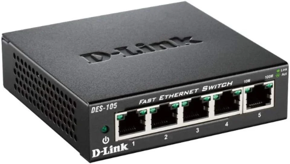 سوییچ رومیزی فلزی 5 پورت اترنت سریع D-Link DES-105/B، هاب، اسپلیتر اینترنت، فلزی، بدون فن، Plug and Play - مدل انگلستان سوییچ رومیزی فلزی 5 پورت اترنت سریع D-Link DES-105/B، هاب، اسپلیتر اینترنت، فلزی، بدون فن، Plug and Play - مدل انگلستان
