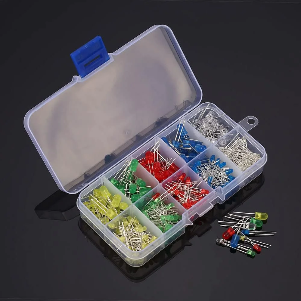 مجموعه 300 عددی دیودهای ساطع کننده نور LED دو پین 3 و 5 میلی متری پپیسکی با رنگ های متنوع و قطعات الکترونیکی مجموعه 300 عددی دیودهای ساطع کننده نور LED دو پین 3 و 5 میلی متری پپیسکی با رنگ های متنوع و قطعات الکترونیکی