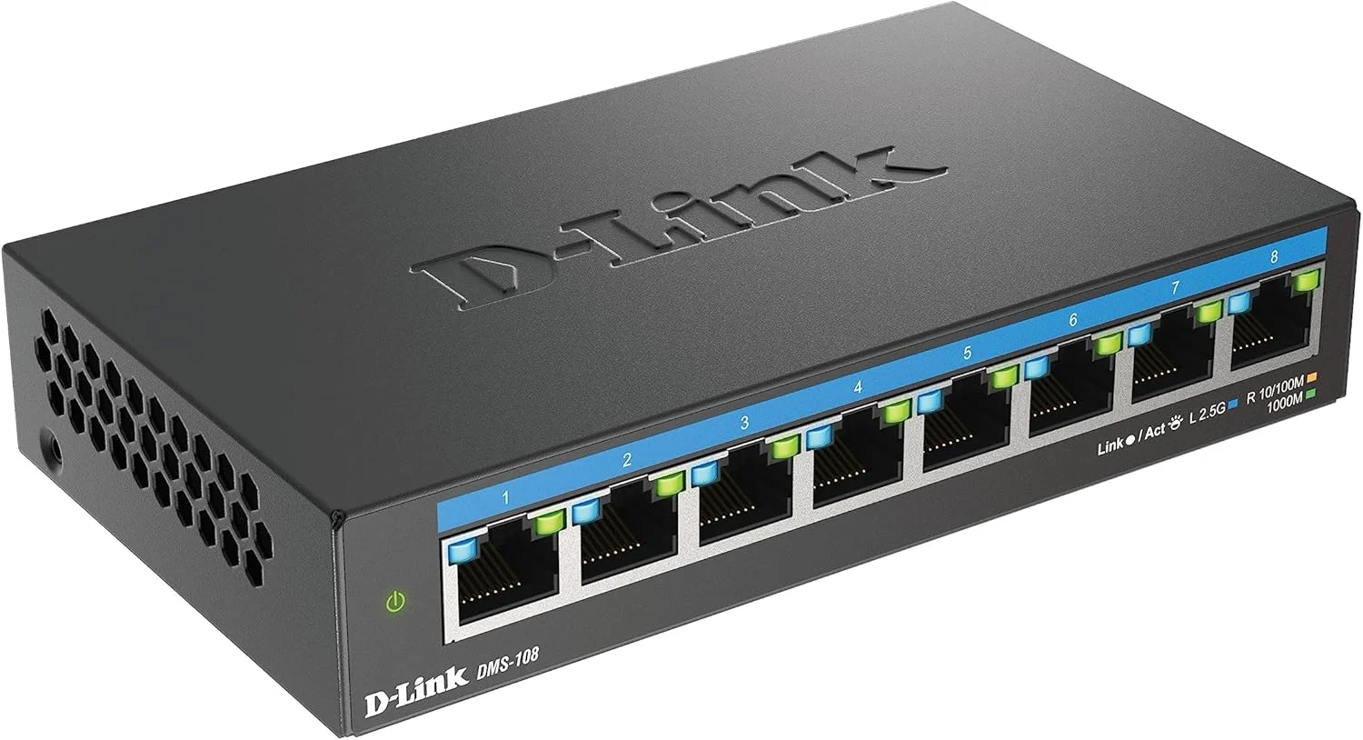 سوئیچ چند گیگابیتی D-Link DMS-108، بدون مدیریت، رومیزی، 8 پورت 2.5 گیگابیتی (2500 مگابیت بر ثانیه)، ایده آل برای اتصال به NAS یا سرورها، فلزی، Plug and Play، IGMP Snooping