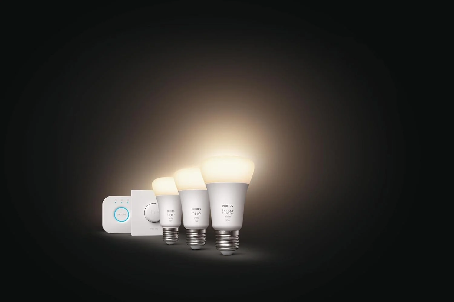 کیت استارتر Philips Hue White: 3 عدد لامپ هوشمند LED E27، پل اتصال، دکمه هوشمند Hue، سازگار با بلوتوث، الکسا، دستیار گوگل، Apple HomeKit