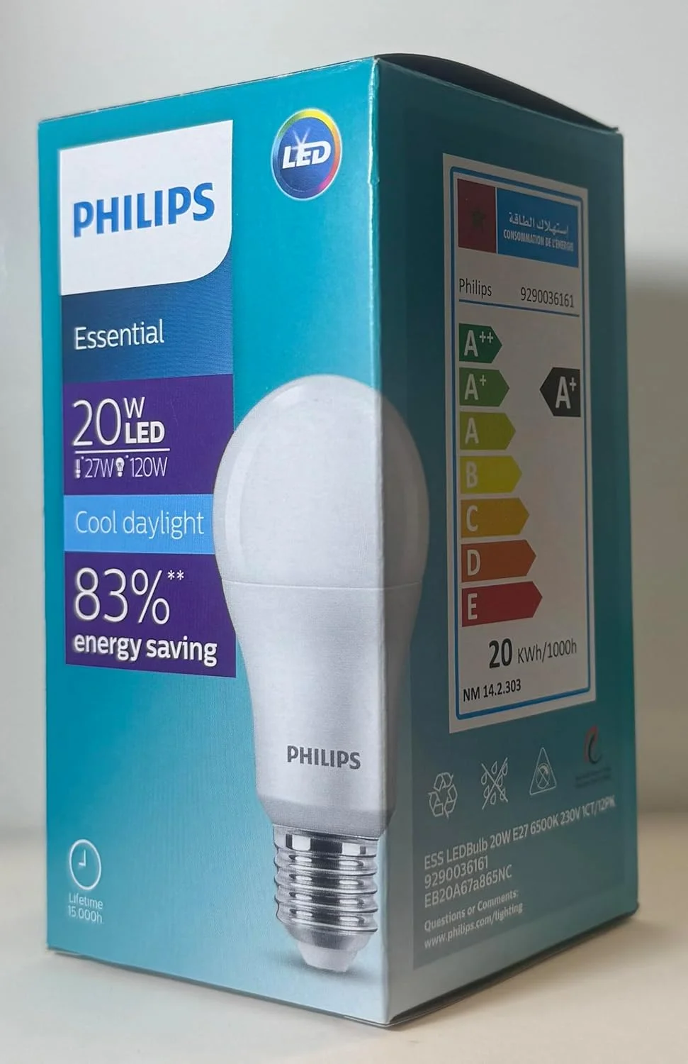 لامپ ال ای دی 20 وات فیلیپس معادل 120 وات A60 E27، نور مهتابی، 929003616107