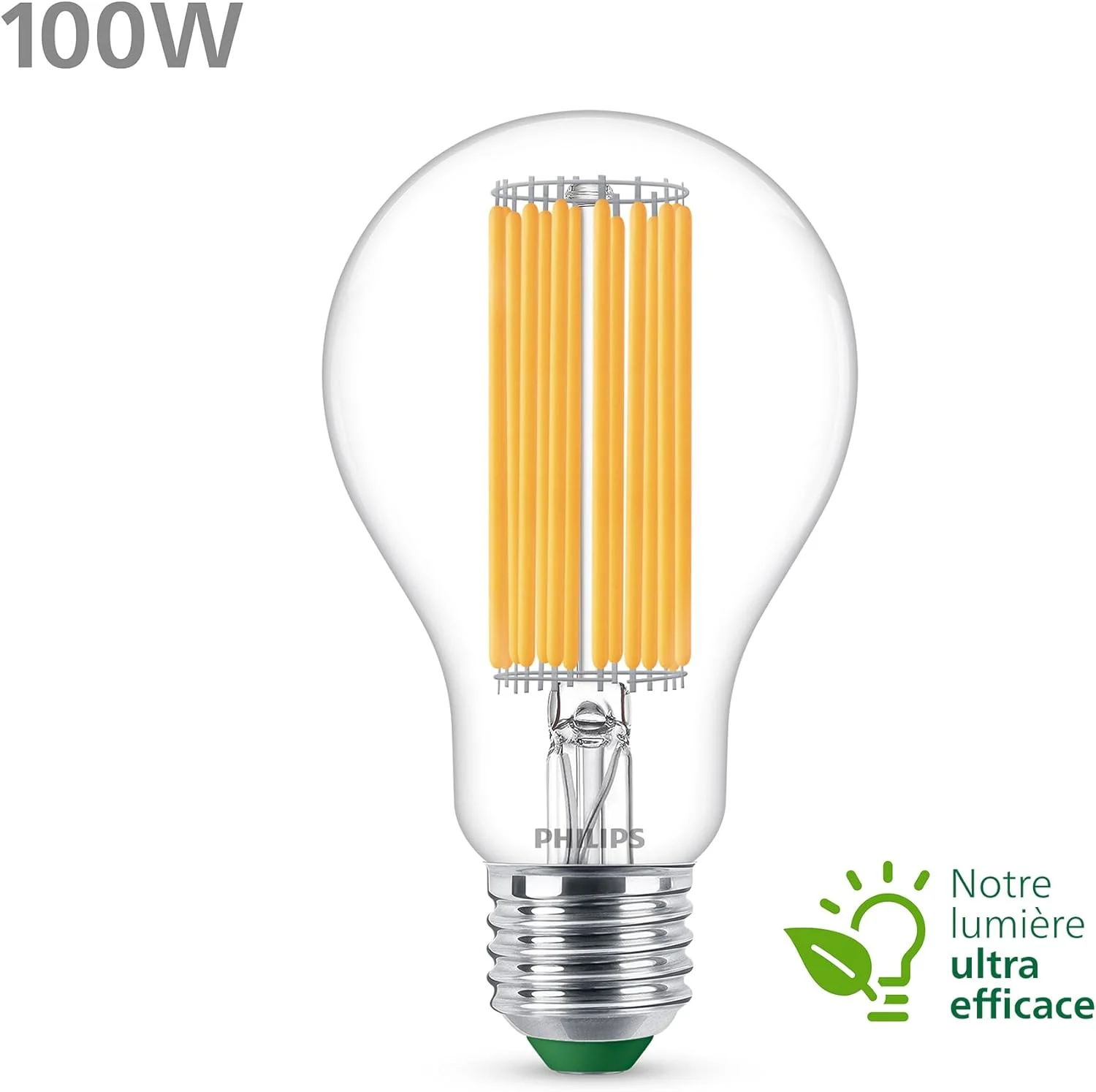 لامپ های فوق العاده کم مصرف Philips Ultra Efficient، منبع نور LED، 100 وات، A60، E27، سفید گرم 2700 کلوین، شفاف