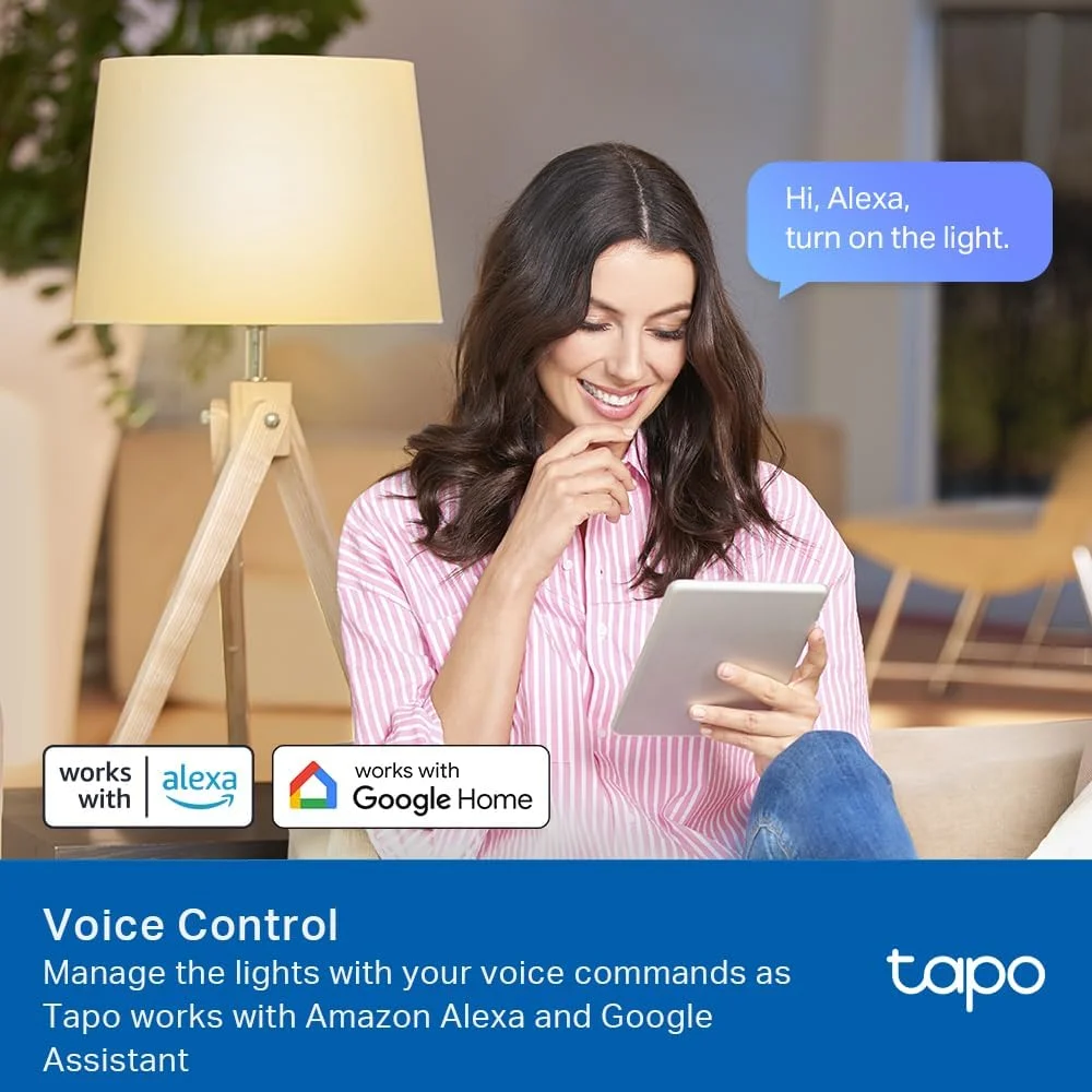 لامپ هوشمند Tapo TP-Link، 800 لومن (معادل 60 وات)، لامپ LED سفید گرم نرم 2700K، دیمرپذیر، سازگار با الکسا و گوگل هوم، بدون نیاز به هاب، A19 E26، L510E (بسته 4 عددی)
