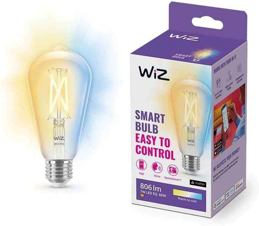 لامپ هوشمند WiZ مدل ST64 شفاف با سرپیچ E27 و نور سفید قابل تنظیم