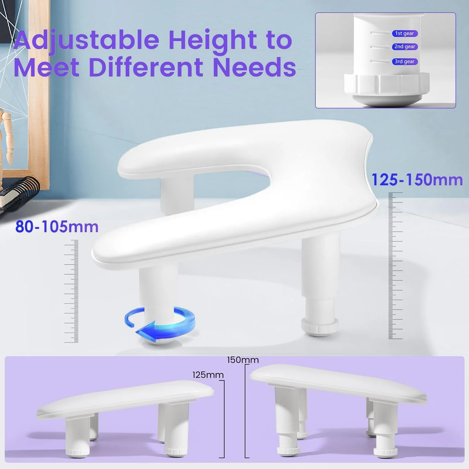استراحتگاه دست ناخن Angju، پایه ناخن، استند مانیکور U شکل با قابلیت تنظیم ارتفاع، روکش چرمی PU میکروفیبر، بالشتک استراحت دست برای ناخن های اکریلیک، بالشتک دست مانیکور جداشدنی برای استفاده در سالن یا منزل