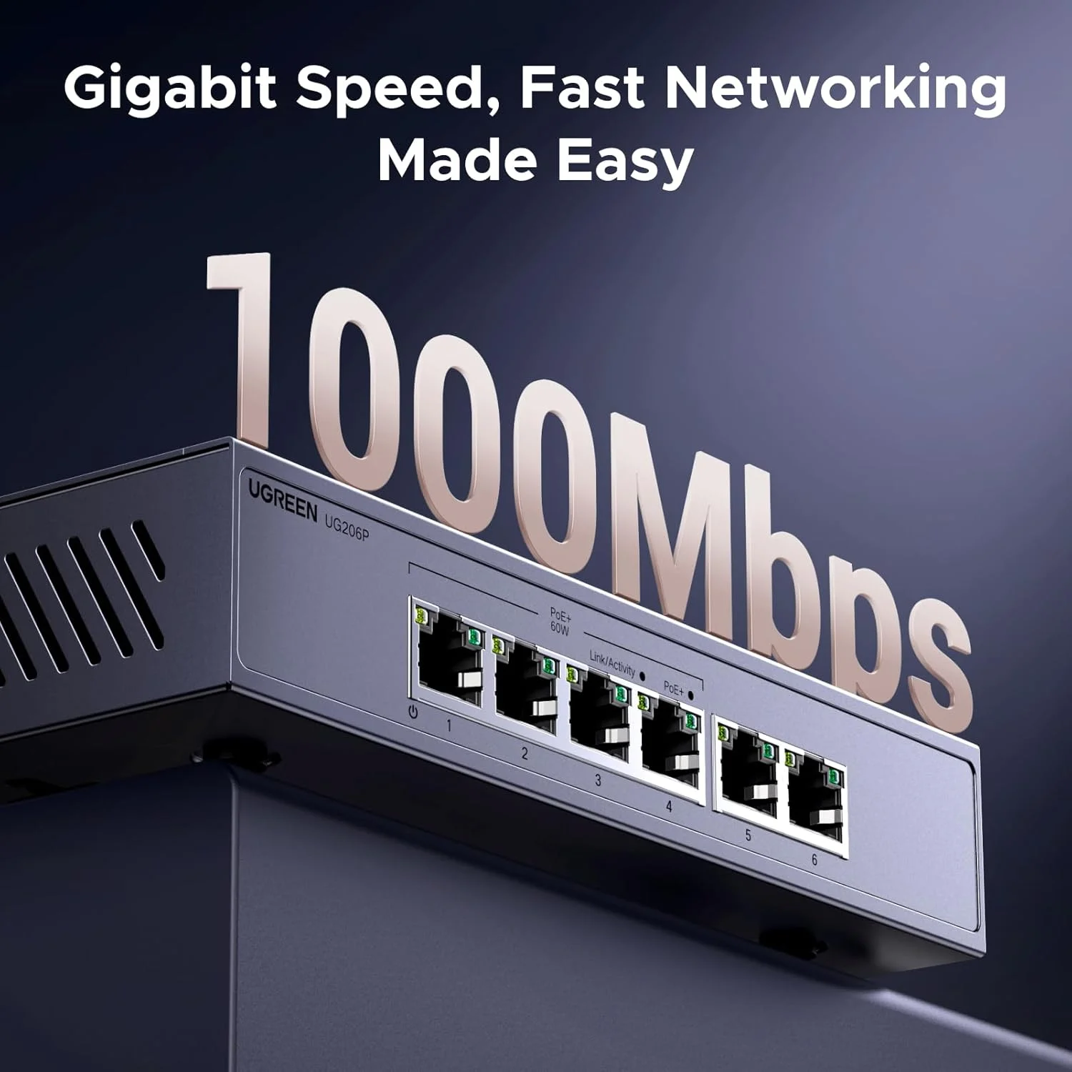 سوییچ اترنت UGREEN، سوییچ 6 پورت PoE، 4 پورت PoE+@60W و 2 پورت گیگابیتی اترنت، Plug & Play، حالت Auto/VLAN/Extend، فلزی مستحکم، اسپلیتر شبکه رومیزی یا دیواری برای دوربین مداربسته، تلفن IP سوییچ اترنت UGREEN، سوییچ 6 پورت PoE، 4 پورت PoE+@60W و 2 پورت گیگابیتی اترنت، Plug & Play، حالت Auto/VLAN/Extend، فلزی مستحکم، اسپلیتر شبکه رومیزی یا دیواری برای دوربین مداربسته، تلفن IP