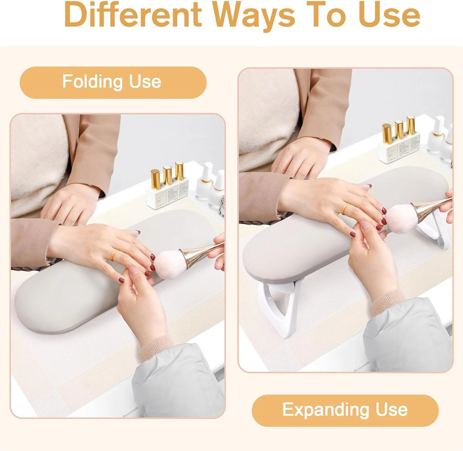 تکیه گاه دست ناخن sddjqy، تکیه گاه تاشو دست ناخن چرمی PU برای ناخن های اکریلیک، نگهدارنده بالشتک دست، بالش دستی ناخن، ابزار لوازم جانبی هنر ناخن برای تکنسین های ناخن، مانیکور پدیکور، استفاده در سالن منزل - خاکستری روشن