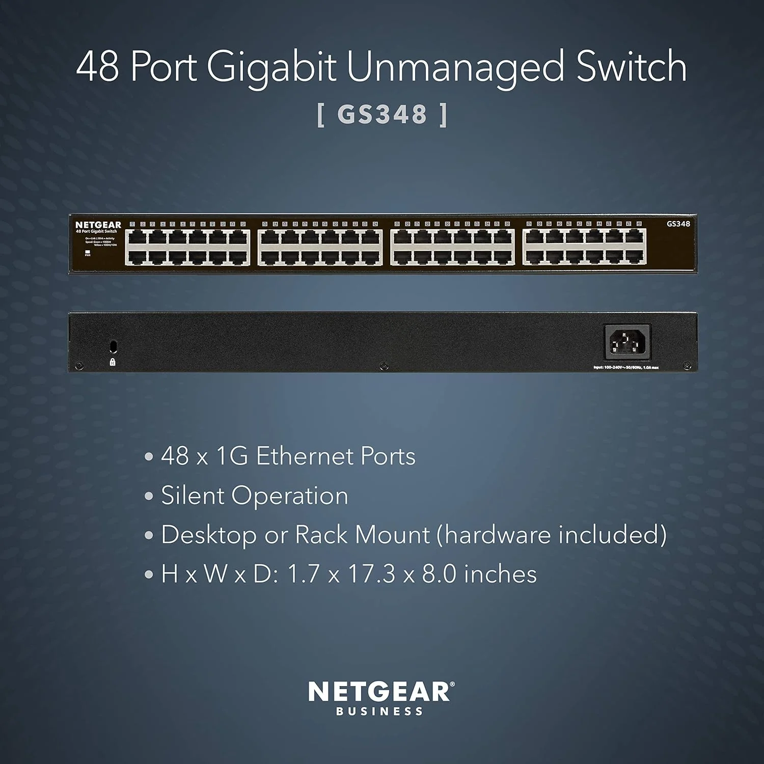 سوئیچ شبکه غیر مدیریتی 48 پورت گیگابیتی اترنت نت گیر (GS348) - قابل استفاده روی میز یا رک، عملکرد بی صدا، اسپلیتر اترنت، Plug-and-Play