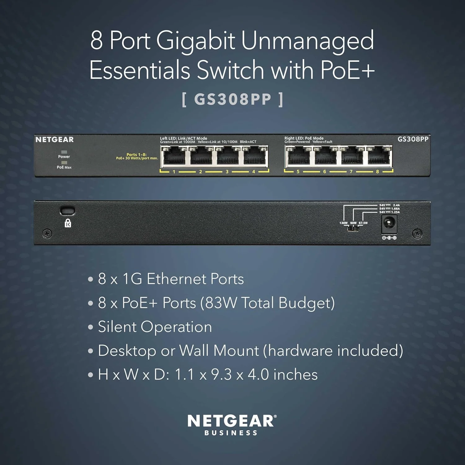 سوئیچ غیر مدیریتی اترنت PoE نت گیر مدل GS308PP-100NAS