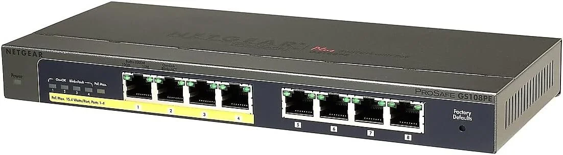 سوئیچ 8 پورت گیگابیتی اترنت PoE+ نت گیر (GS108PEv3) - مدیریتی، با 4 پورت PoE با توان 53 وات، قابل نصب روی میز یا دیوار سوئیچ 8 پورت گیگابیتی اترنت PoE+ نت گیر (GS108PEv3) - مدیریتی، با 4 پورت PoE با توان 53 وات، قابل نصب روی میز یا دیوار