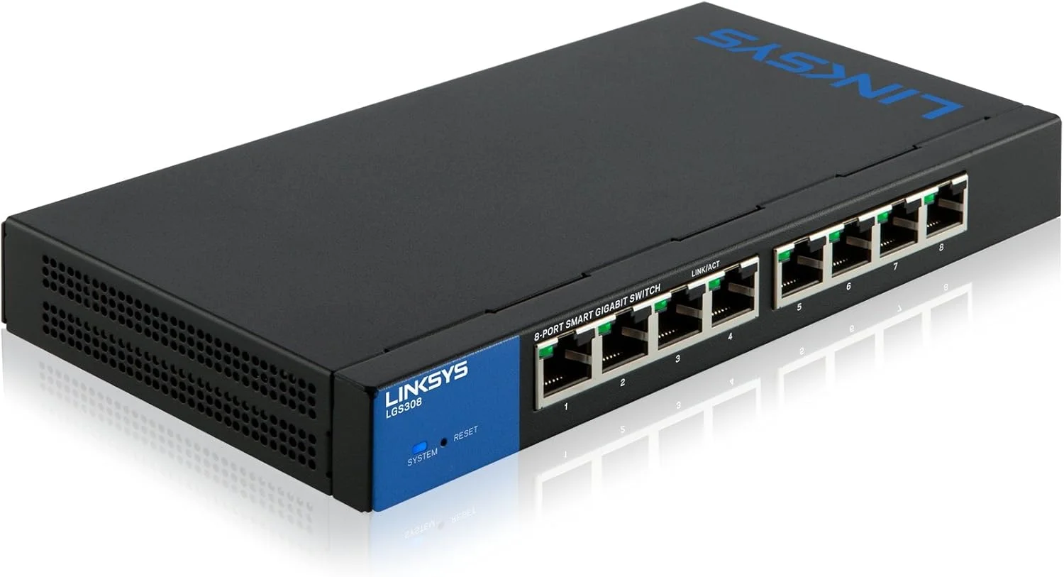 سوئیچ شبکه هوشمند مدیریتی گیگابیتی 8 پورت Linksys LGS308-UK مناسب کسب و کار