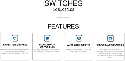 سوئیچ غیر مدیریتی 5 پورت گیگابیتی اترنت دسکتاپ تجاری Linksys LGS105، شبکه کامپیوتری، سرعت اتصال سیمی تا 1000 مگابیت در ثانیه (مشکی، آبی)