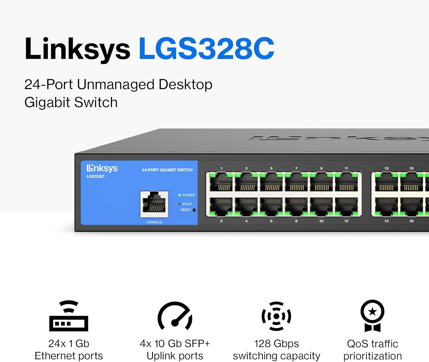 سوئیچ اترنت گیگابیتی مدیریت شده 24 پورت Linksys با 4 آپلینک 10G SFP+ مدل LGS328C سوئیچ اترنت گیگابیتی مدیریت شده 24 پورت Linksys با 4 آپلینک 10G SFP+ مدل LGS328C