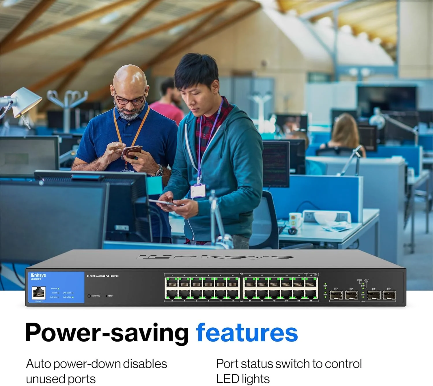 سوئیچ مدیریتی 24 پورت گیگابیتی PoE+ لینکسیس 250W با 4 آپلینک 1G SFP سازگار با TAA مدل LGS328PC سوئیچ مدیریتی 24 پورت گیگابیتی PoE+ لینکسیس 250W با 4 آپلینک 1G SFP سازگار با TAA مدل LGS328PC