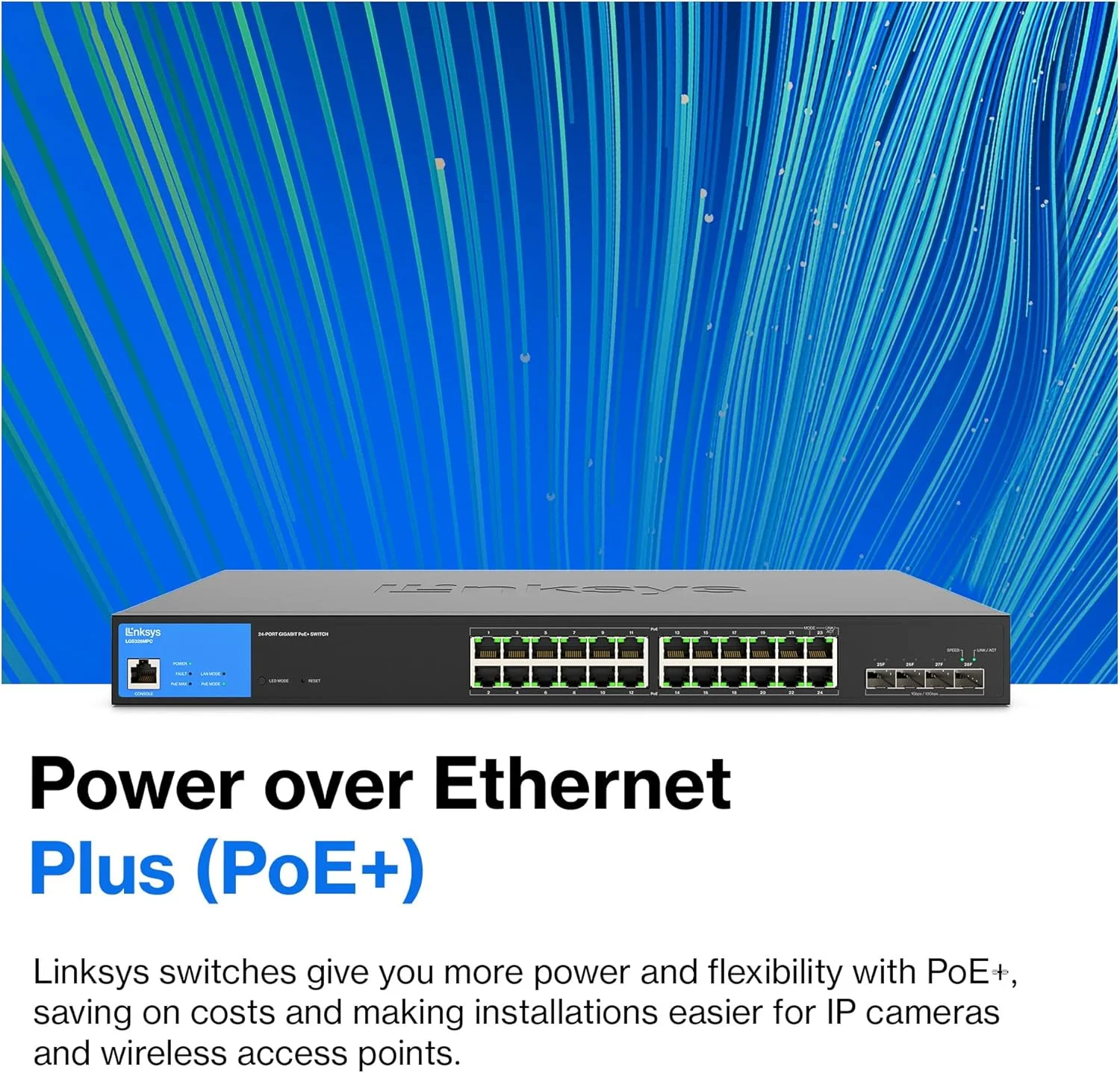 سوئیچ شبکه 24 پورت گیگابیتی PoE+ لینکسیس LGS328MPC با توان 410 وات و 4 اسلات آپلینک 10G SFP+ - سوئیچ اترنت هوشمند مدیریت شده با بدنه فلزی، قابل نصب روی میز/دیوار سوئیچ شبکه 24 پورت گیگابیتی PoE+ لینکسیس LGS328MPC با توان 410 وات و 4 اسلات آپلینک 10G SFP+ - سوئیچ اترنت هوشمند مدیریت شده با بدنه فلزی، قابل نصب روی میز/دیوار