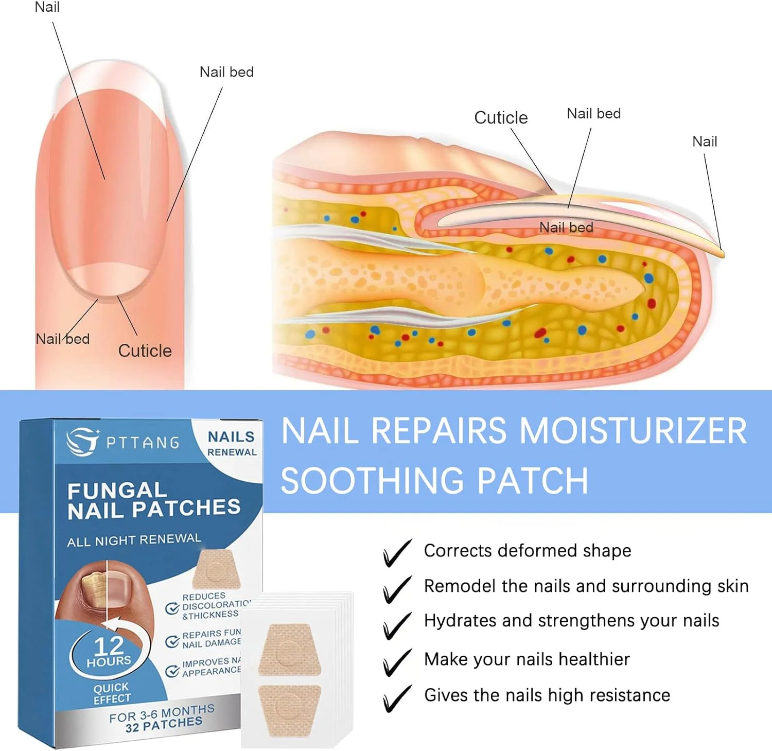 پد درمان قارچ ناخن پا چکزد، قدرت فوق العاده، ترمیم 24 ساعته شبانه، پد ضد قارچ ناخن برای تسکین قارچ ناخن پا، درمان قارچ ناخن پا (32 عدد)