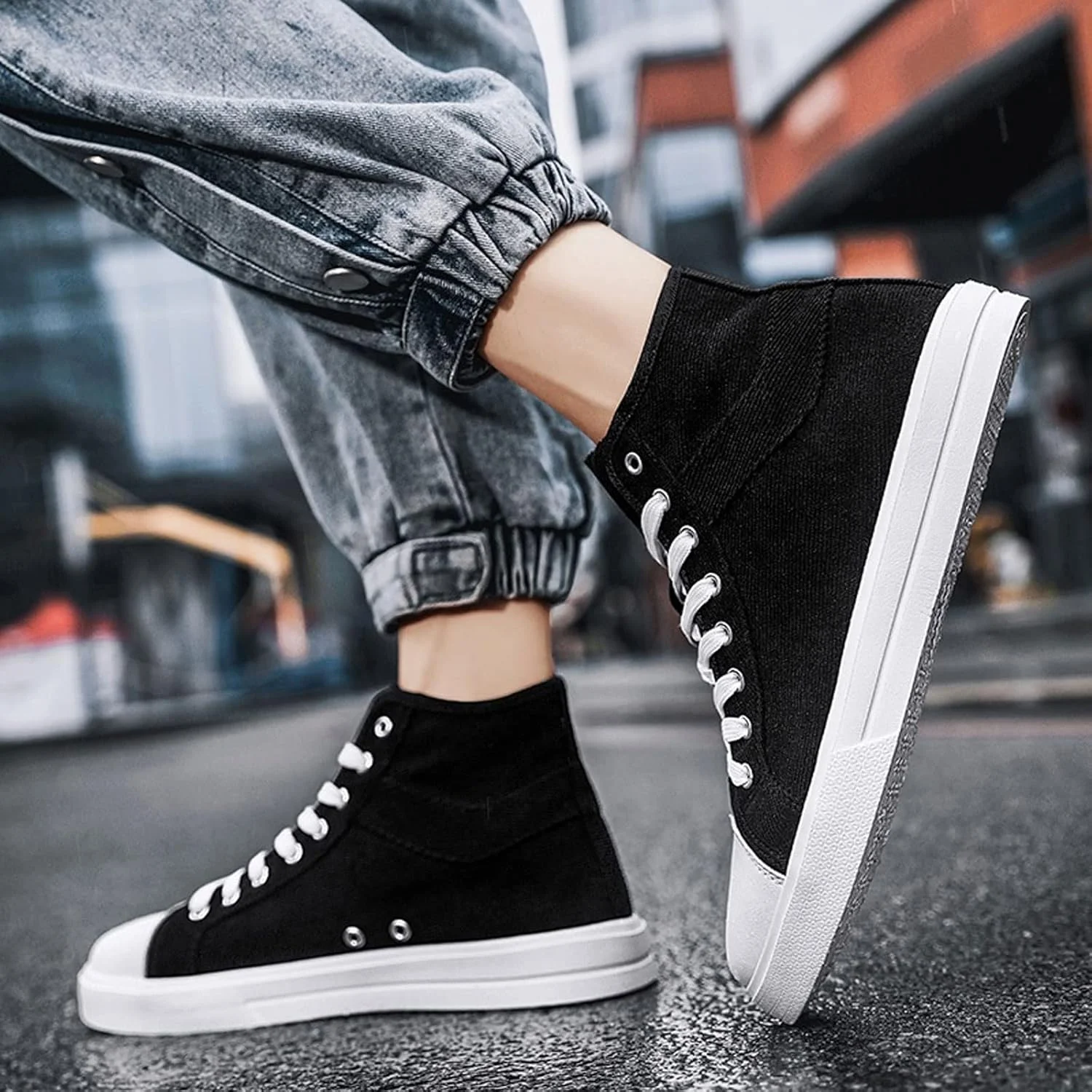 LUCIY Men Shoes Men Shoes High Top Canvas Shoes Light Comfort Sneakers for Men Shoes Fashion Black Classic Canvas Shoes (Color : Hortel�, Size : 39)