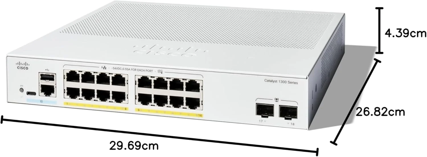 سوئیچ مدیریتی سیسکو Catalyst 1300-16P-2G، دارای 16 پورت GE، PoE، 2 پورت 1GE SFP سوئیچ مدیریتی سیسکو Catalyst 1300-16P-2G، دارای 16 پورت GE، PoE، 2 پورت 1GE SFP
