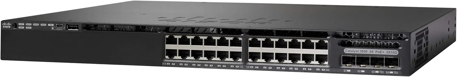 سوئیچ شبکه سیسکو مدل WS-C3650-24PS-S Catalyst 3650 با 24 پورت PoE و 4 آپلینک 1G IP Base