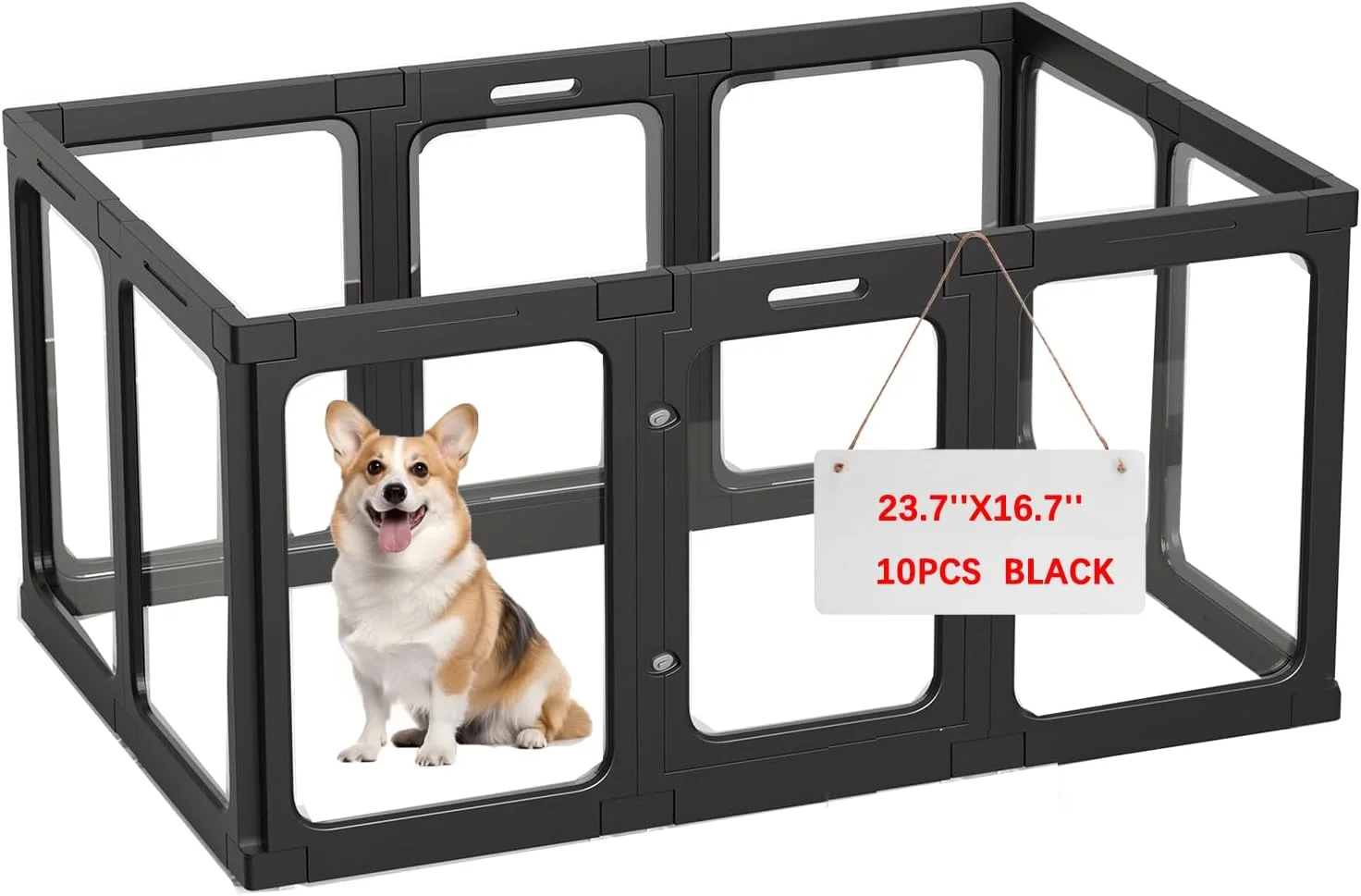 محوطه بازی سگ اکریلیک داخل خانه، محوطه بازی حیوانات خانگی پلاستیکی با درب، محوطه بازی شفاف حیوانات خانگی برای توله سگ گربه خرگوش راسو، مونتاژ آسان محوطه سگ، مناسب برای قفس کوچک (23.6 اینچ ارتفاع X 16.7 اینچ عرض مشکی 10 عدد)