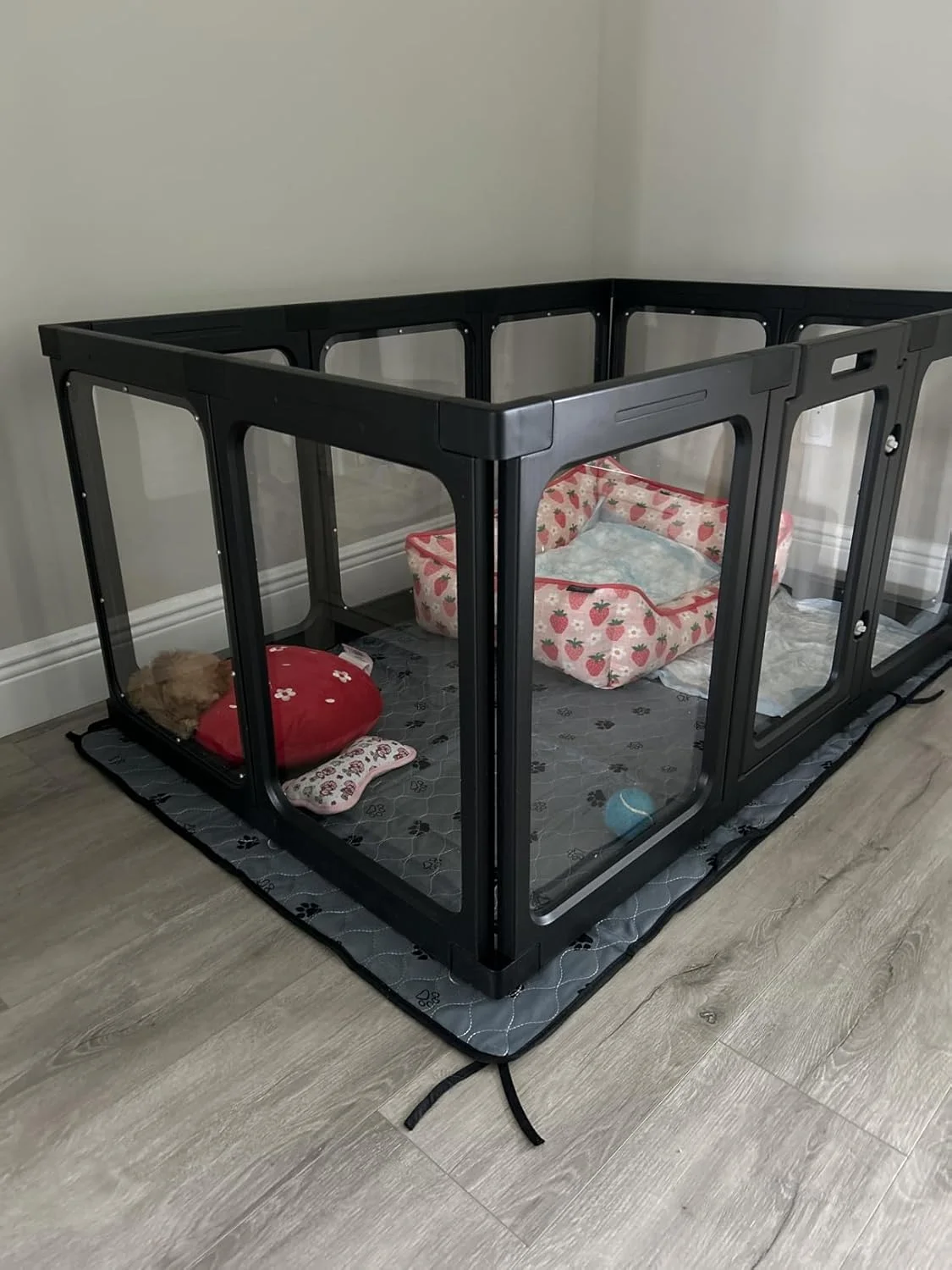 محوطه بازی سگ اکریلیک داخل خانه، محوطه بازی حیوانات خانگی پلاستیکی با درب، محوطه بازی شفاف حیوانات خانگی برای توله سگ گربه خرگوش راسو، مونتاژ آسان محوطه سگ، مناسب برای قفس کوچک (23.6 اینچ ارتفاع X 16.7 اینچ عرض مشکی 10 عدد)