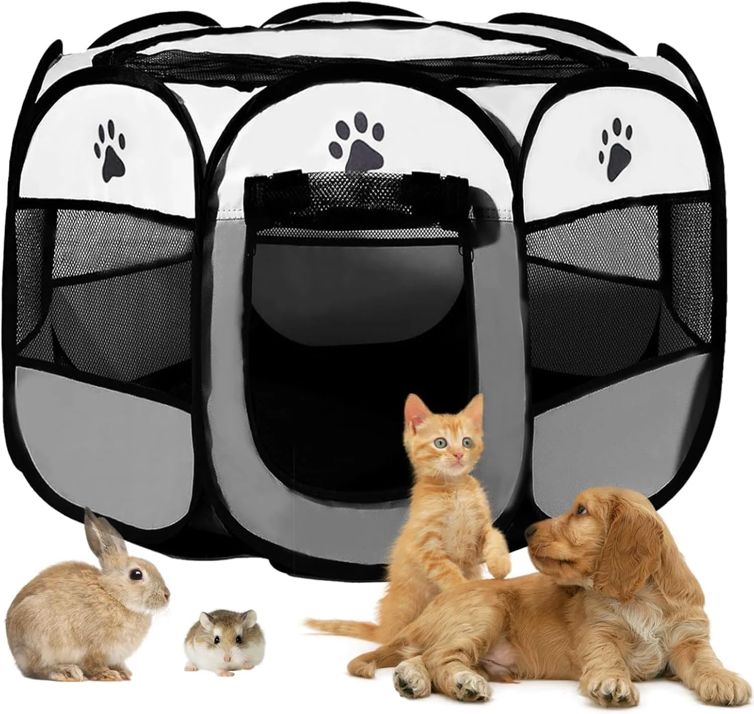 محوطه بازی توله سگ 74x74x48 سانتی متر، قفس گربه BRIMOREA، قفس سگ برای خانه، جعبه توری، جعبه پرتاب سگ برای گربه ها، لانه خرگوش سرپوشیده، محفظه گربه، بالکن، قفس گربه برای فضای باز، محوطه خرگوش (خاکستری)