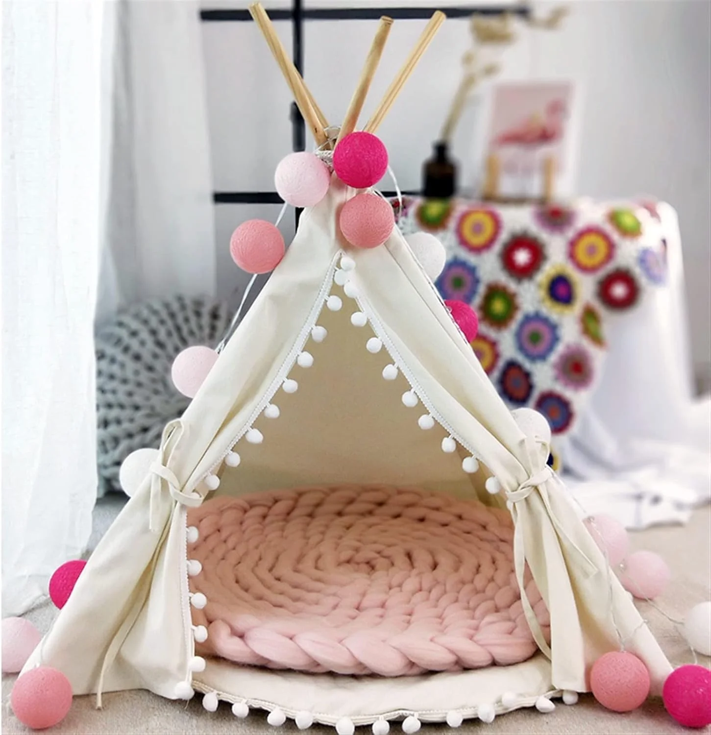 آشیانه حیوانات خانگی AAZZXSX چادر خلاقانه حیوانات خانگی به همراه پد کوسن، خانه لانه سگ و گربه چادر قابل شستشو چادر قابل حمل داخلی و خارجی به همراه پد (آبی تیره، L)