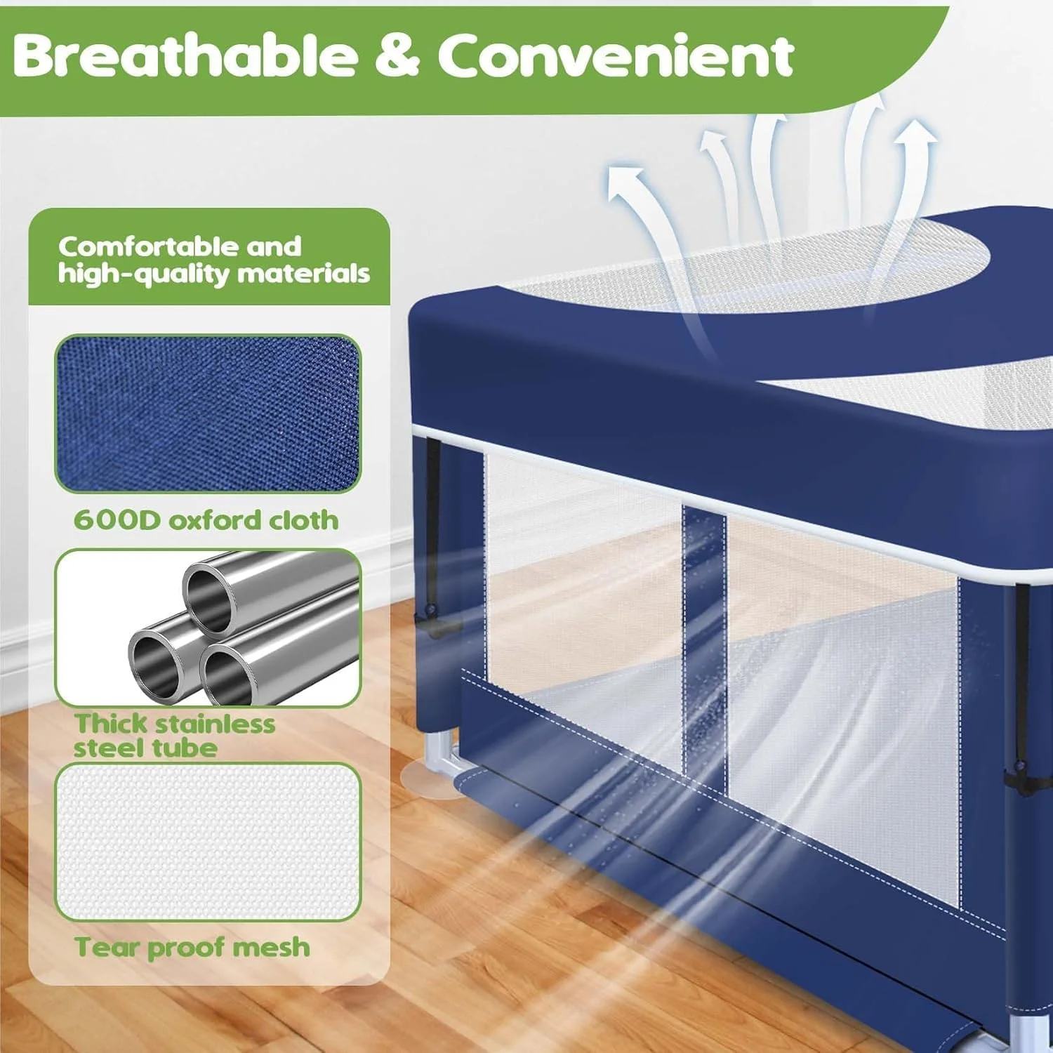 محوطه بازی سگ با روکش، 106x106x65 سانتی متر، تاشو، قابل حمل، نرم، محوطه بازی توله سگ با دروازه، حصار سگ توری پارچه ای ضخیم شده با توری سیم نایلونی با استحکام بالا، قفس تمرین تنفسی داخلی و خارجی