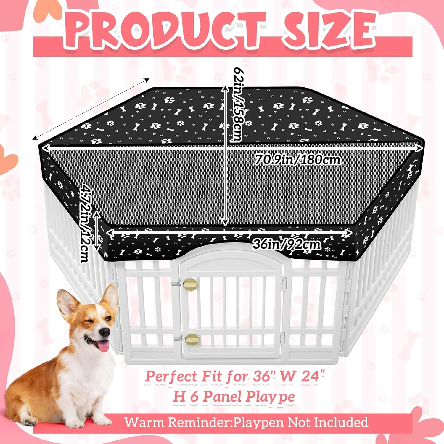 روکش توری محوطه بازی سگ AceOrbit، سایه ضد آفتاب مناسب برای محوطه های بازی پلاستیکی شش ضلعی معمولی 36 اینچی، روکش محوطه بازی توله سگ، حصار شامل نمی شود (مشکی) روکش توری محوطه بازی سگ AceOrbit، سایه ضد آفتاب مناسب برای محوطه های بازی پلاستیکی شش ضلعی معمولی 36 اینچی، روکش محوطه بازی توله سگ، حصار شامل نمی شود (مشکی)