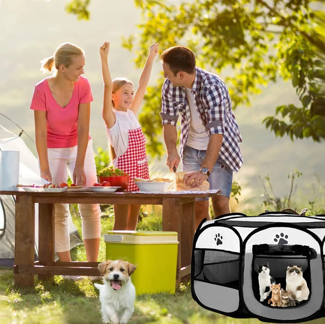 محوطه بازی توله سگ 74x74x48 سانتی متر، قفس گربه BRIMOREA، قفس سگ برای خانه، جعبه توری، جعبه پرتاب سگ برای گربه ها، لانه خرگوش سرپوشیده، محفظه گربه، بالکن، قفس گربه برای فضای باز، محوطه خرگوش (خاکستری)