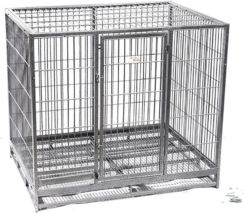 خانه تاشو لوکس حیوانات خانگی WYJW، قفس فلزی 2 درب، خانه حیوانات خانگی بزرگ در فضای داخلی و خارجی، محکم و ایمن، با سیستم قفل دقیق، نقره ای