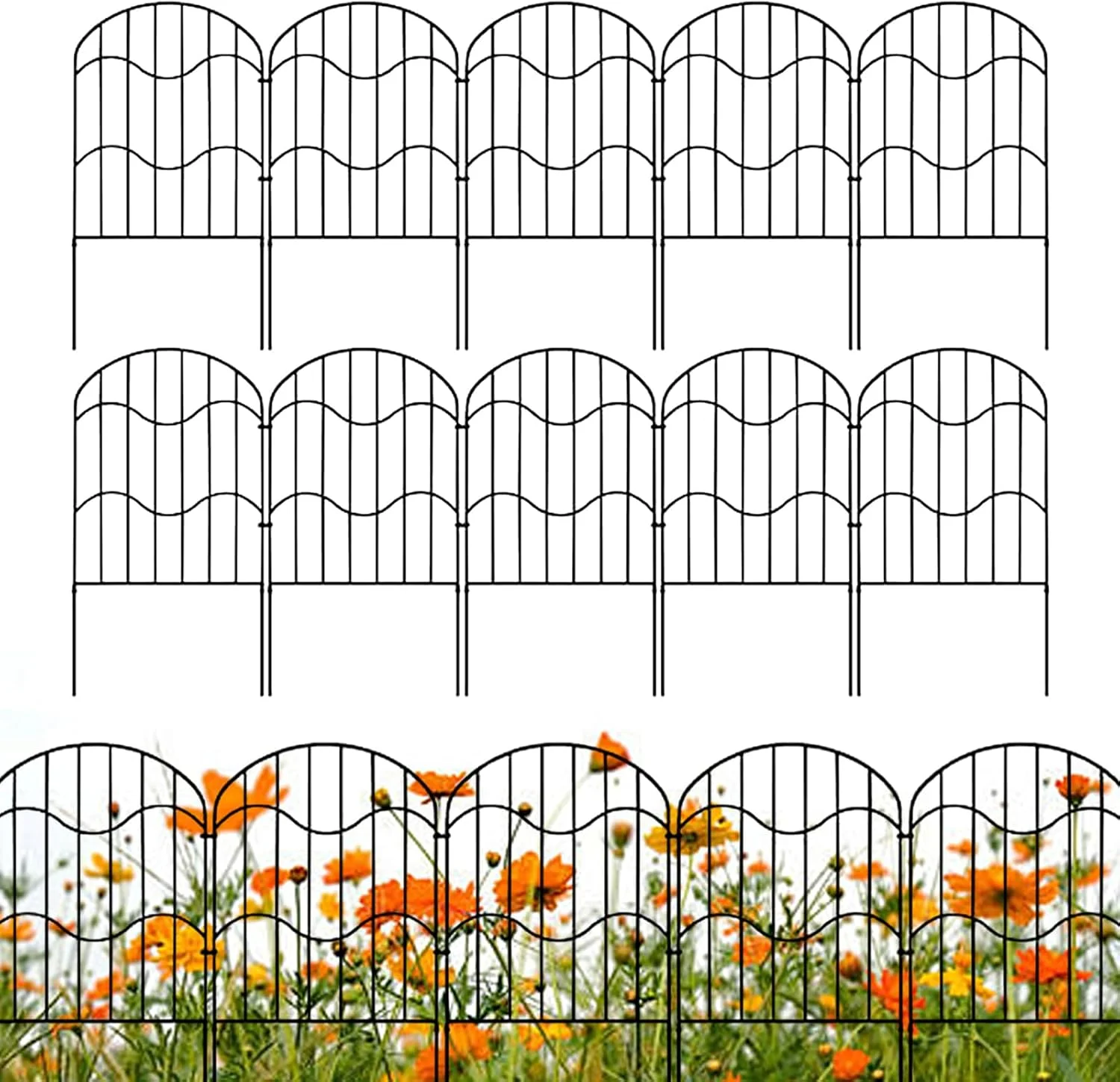 حصار باغچه | حصار تزئینی باغ، 10 عدد حصار موقت برای محوطه حیوانات خانگی، باغچه گل، پاسیو، حیاط، چمن، مقاوم در برابر آب و هوا