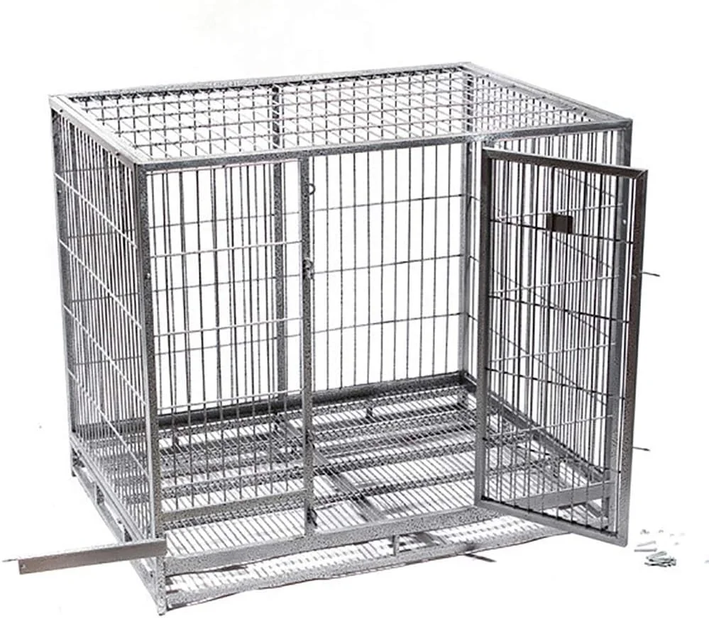 خانه تاشو لوکس حیوانات خانگی WYJW، قفس فلزی 2 درب، خانه حیوانات خانگی بزرگ در فضای داخلی و خارجی، محکم و ایمن، با سیستم قفل دقیق، نقره ای