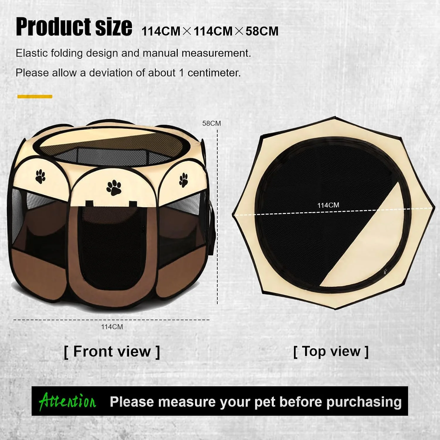 محوطه بازی تاشو حیوانات خانگی L DDLPOCKET - چادر قابل حمل برای سگ ها و گربه ها | مقاوم در برابر آب | سایه بان قابل جابجایی | ایده آل برای استفاده در داخل و خارج از منزل (قهوه ای، 114CM*114CM*58CM)