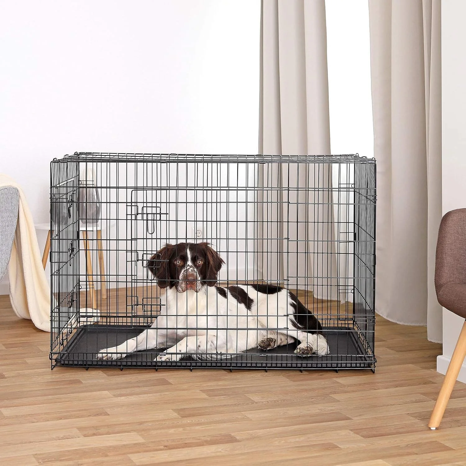 قفس حمل و نقل سیمی قوی Dibea DC00495 برای سگ ها و حیوانات کوچک، جعبه سنگین، تاشو، 2 درب، سینی، XXXL) 122 x 75 x 81 سانتی متر
