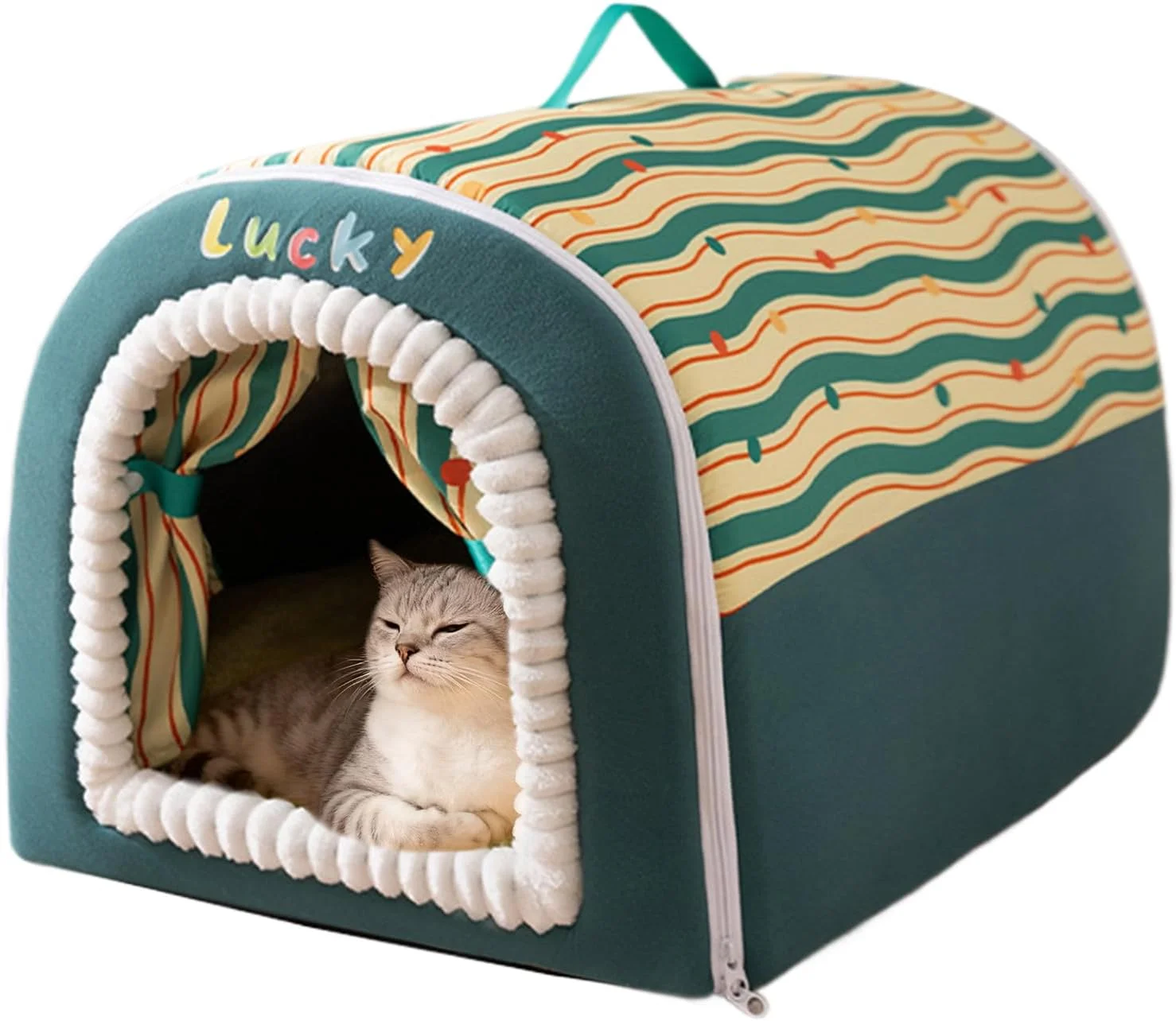 غار تخت گربه | خانه گرم قابل شستشو، غار حیوانات خانگی محصور با دستگیره، برای خواب زمستانی حیوانات خانگی کوچک در خانه و فضای باز غار تخت گربه | خانه گرم قابل شستشو، غار حیوانات خانگی محصور با دستگیره، برای خواب زمستانی حیوانات خانگی کوچک در خانه و فضای باز