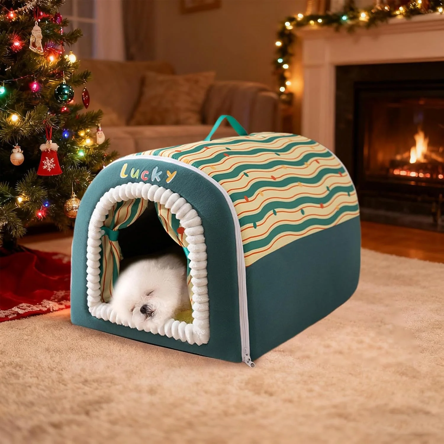 غار گربه | خانه خواب نرم و گرم، تخت خواب سرپوشیده و قابل شستشو برای گربه، مناسب برای بچه گربه و حیوانات خانگی کوچک در داخل و خارج از خانه در زمستان