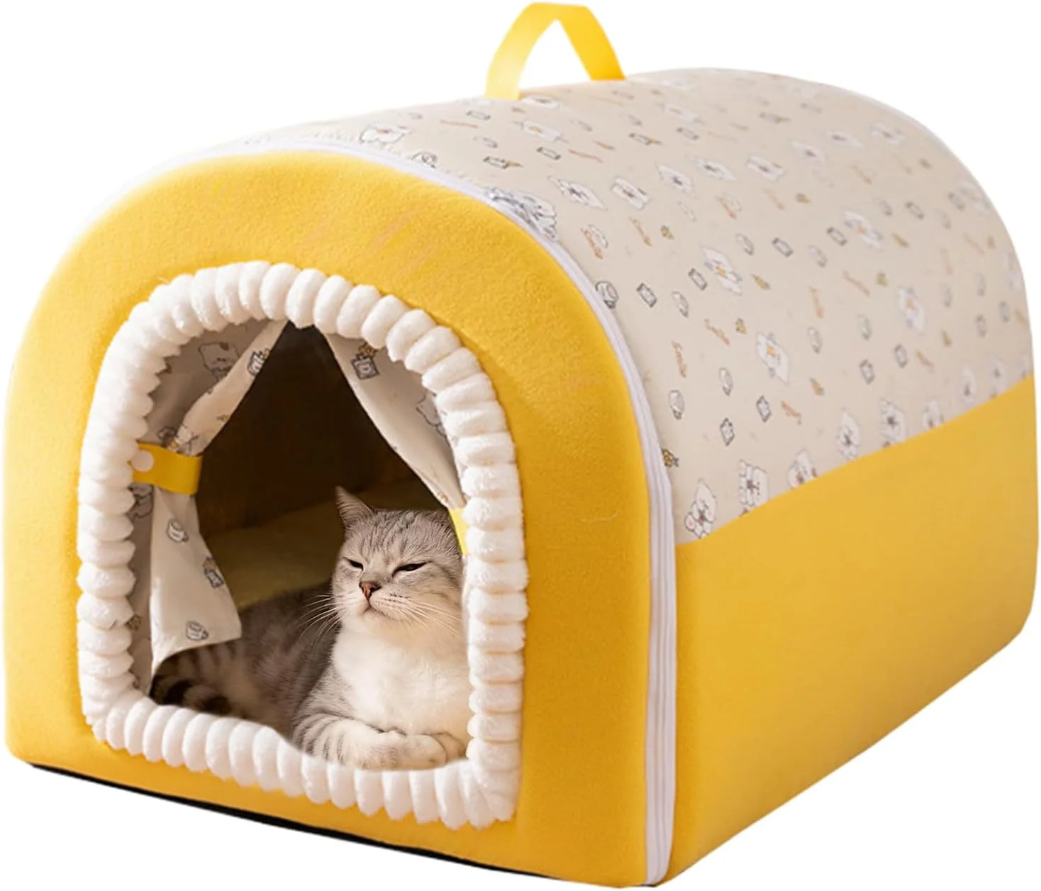 تخت خواب سرپوشیده گربه، خانه خواب گرم و نرم | تخت گربه محصور با دسته، برای حیوانات خانگی کوچک در فضای باز، مناسب خواب زمستانی تخت خواب سرپوشیده گربه، خانه خواب گرم و نرم | تخت گربه محصور با دسته، برای حیوانات خانگی کوچک در فضای باز، مناسب خواب زمستانی