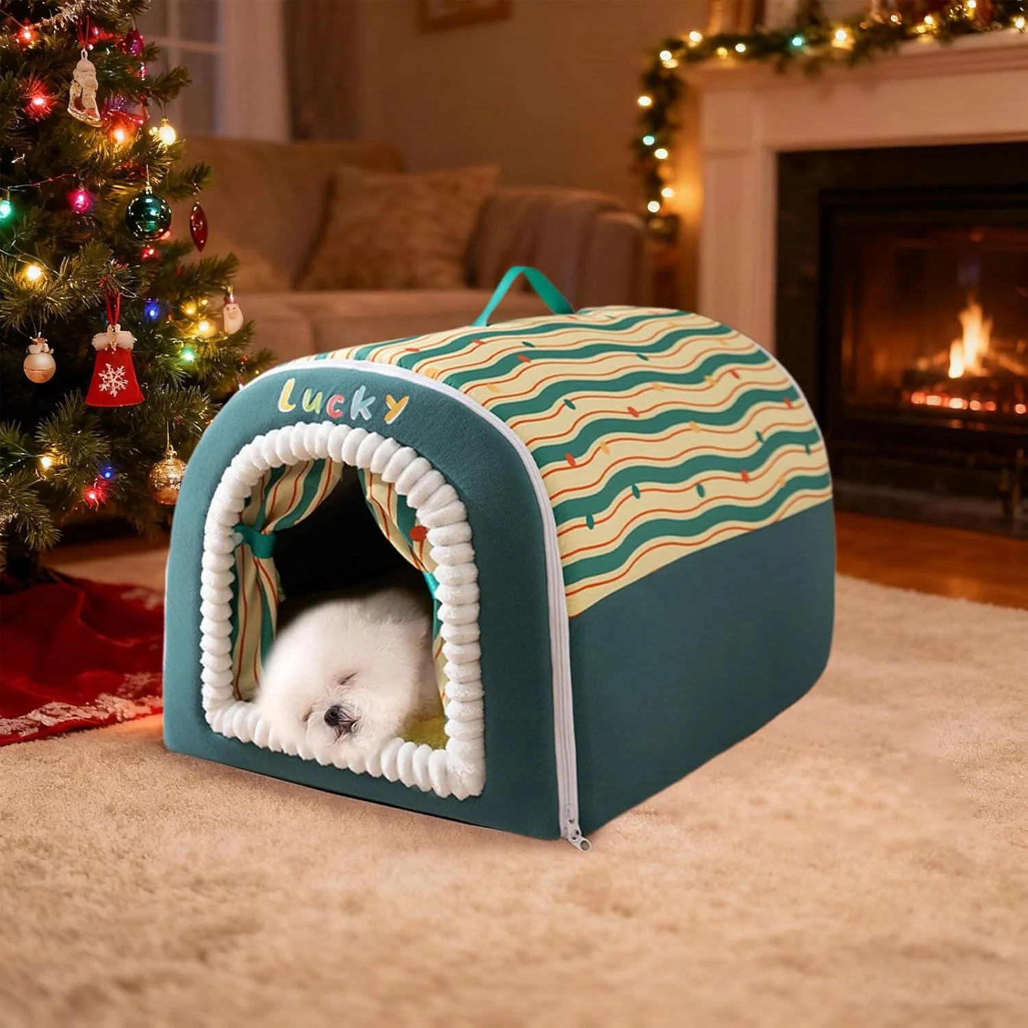 غار تخت گربه، خانه نرم و قابل شستشوی زیبا - تخت خواب سرپوشیده و قابل شستشوی گربه | برای بچه گربه، حیوانات خانگی کوچک، داخل خانه، خارج از خانه، زمستان