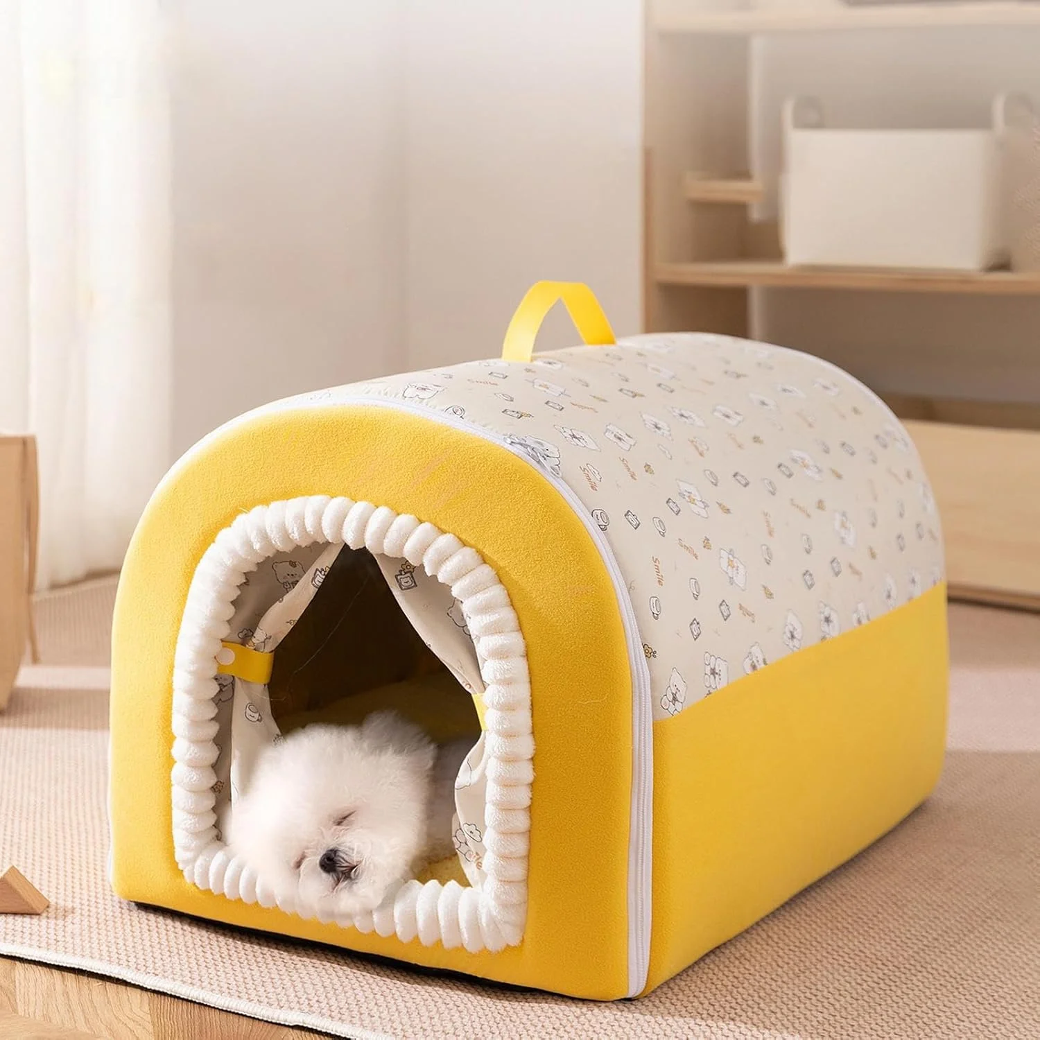 غار تخت گربه - لانه نرم و گرم با دسته | تخت مخفیگاه گربه قابل شستشو با دسته | برای حیوانات خانگی کوچک، مناسب برای خواب زمستانی در خانه و فضای باز