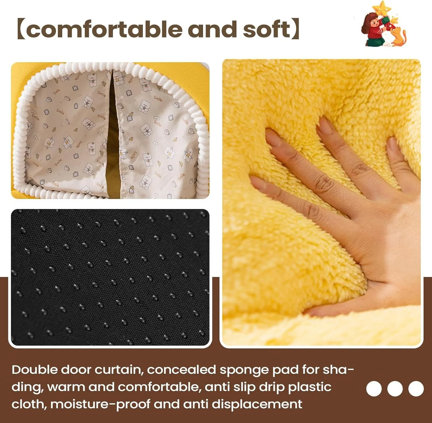 غار گربه | خانه خواب نرم و گرم | تخت گربه سرپوشیده با دستگیره - برای حیوانات خانگی کوچک، مناسب برای خواب زمستانی در فضای باز