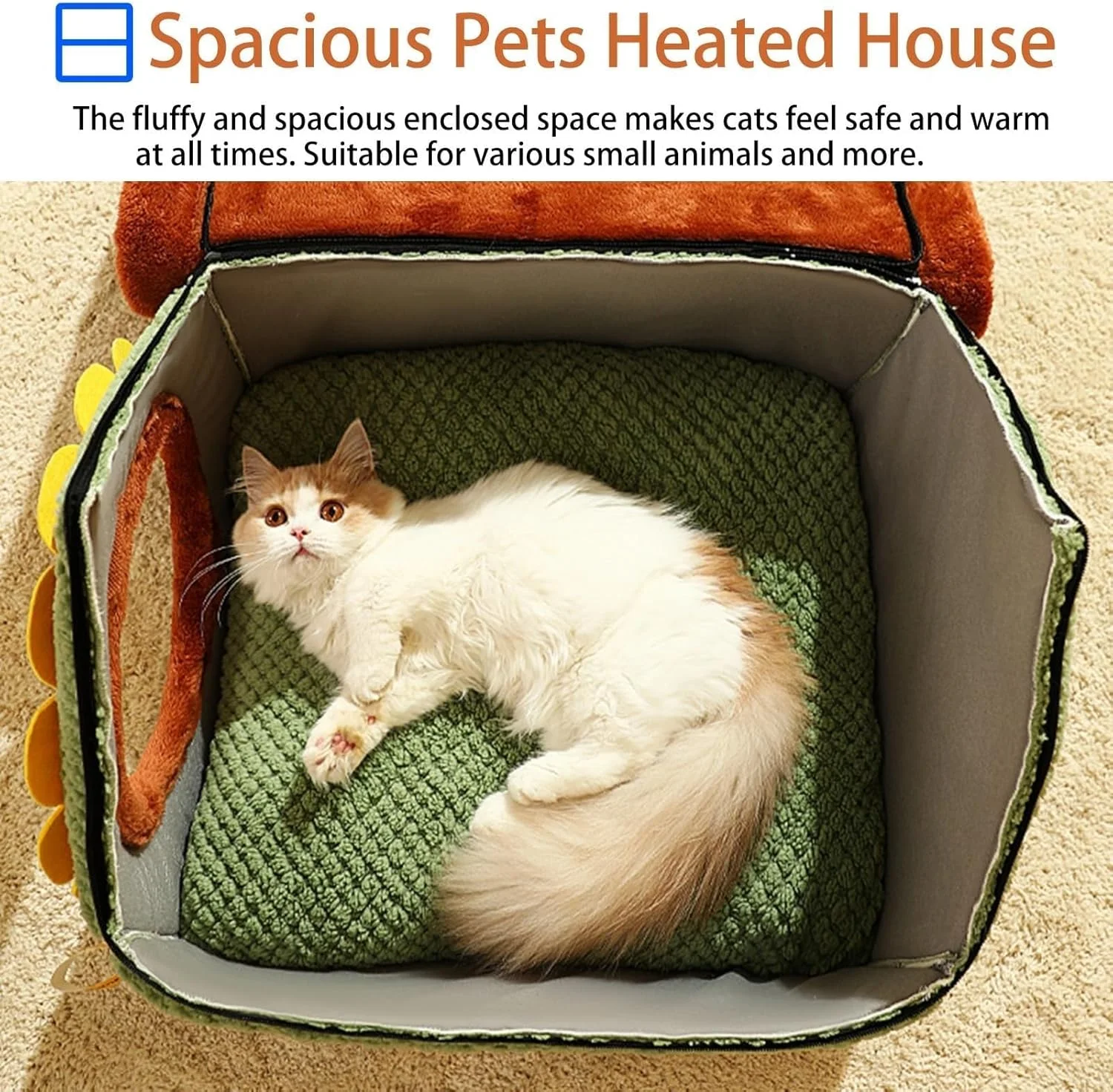 خانه گربه گرمایشی، بخاری برقی خانه سگ، تخت حیوانات خانگی چادر مخملی خانه غار با پد گرمایشی، 3 سطح دمای قابل تنظیم، پناهگاه گربه زیبا برای زمستان، راحت، ضد لغزش (سایز: M)
